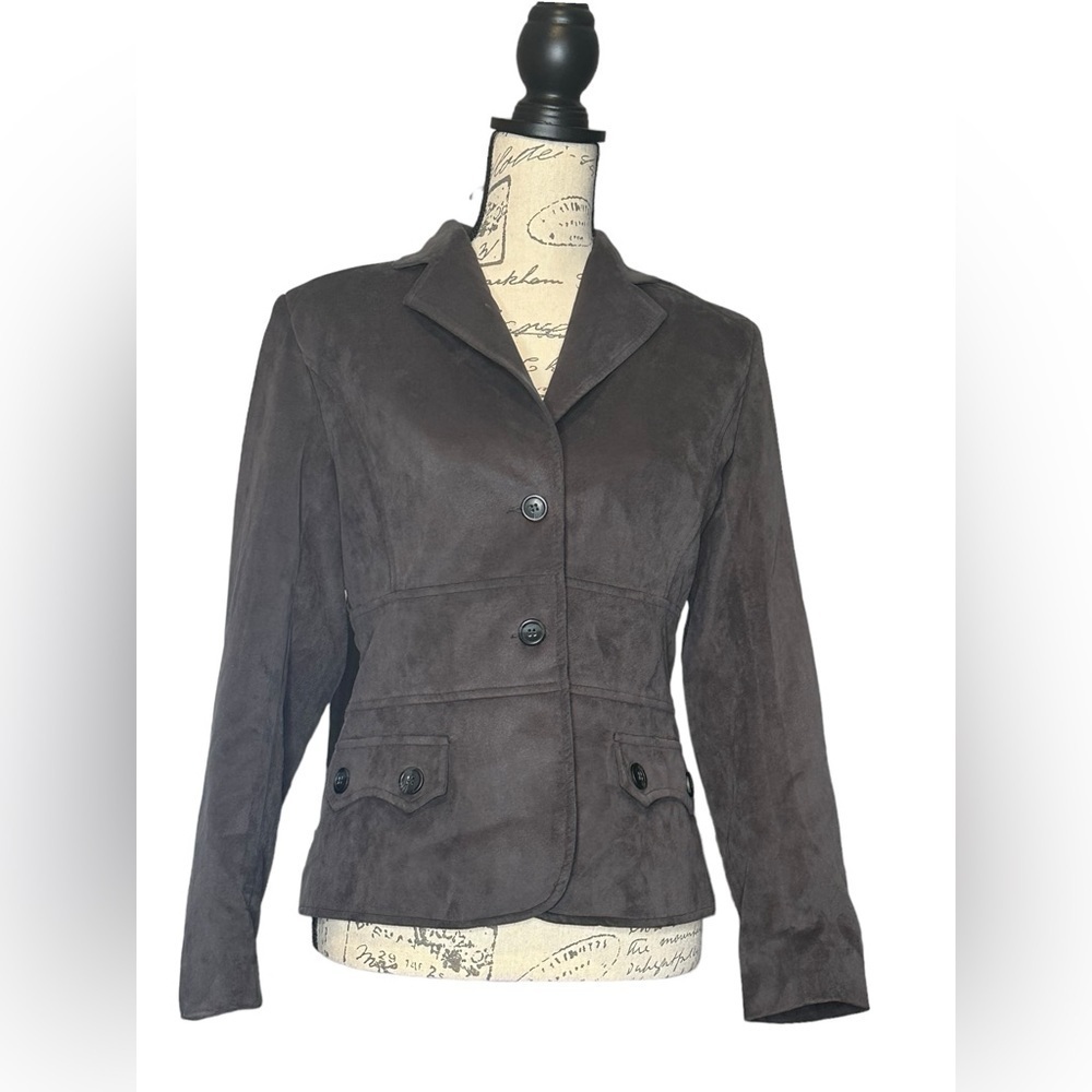 Fourmy velvet greeter concierge gray jacket blazer button closure in EUC size 8